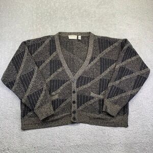 MTO International Cardigan Sweater Size Large Geometric Stripe Button Up Knitted